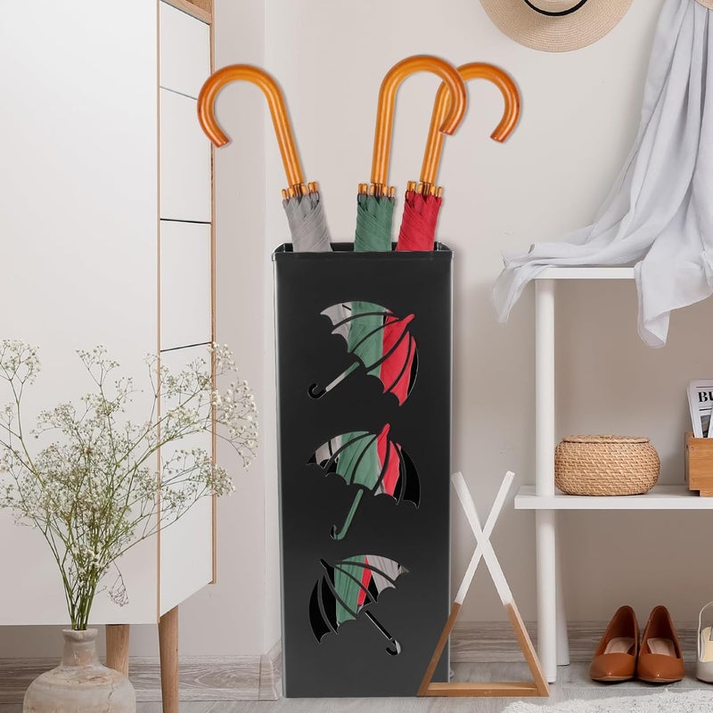Abizarch Metal Umbrella Holder, 16.5x6.3x6.3inch Square Free Standing Umbrella Rack Decorative Umbrella Holder Bin Multipurpose Walking Sticks Holder for Umbrella Cane Entryway Home Office (Style B) - Image 3